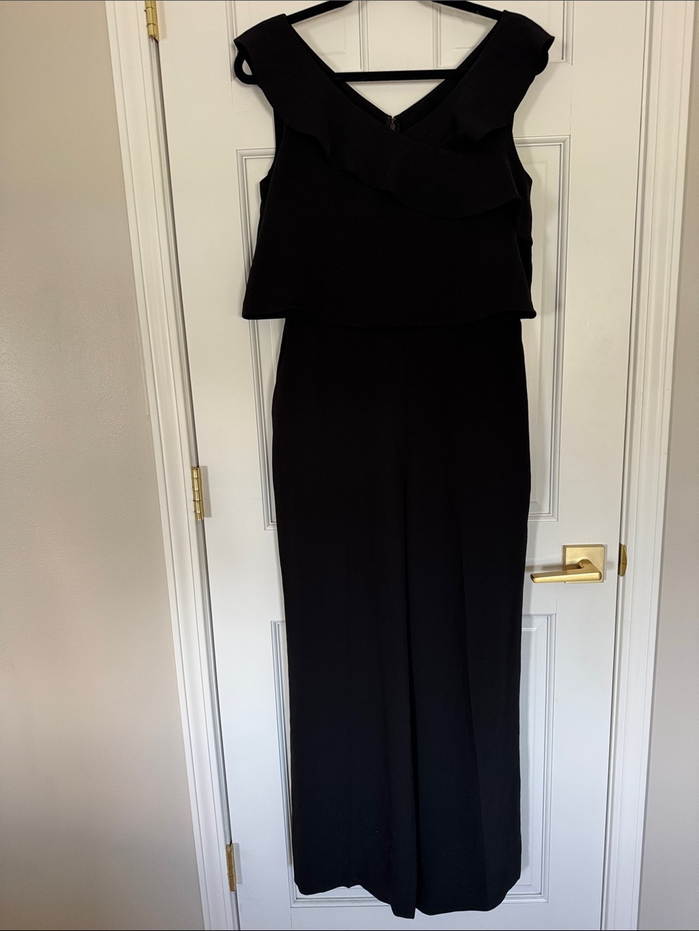 Ann Taylor Black Ruffle V-Neck Jumpsuit